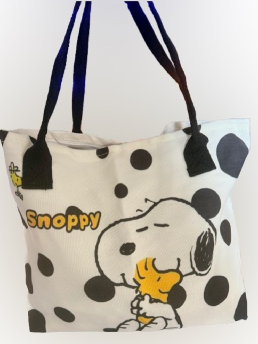 Polka Dot Snoopy Zippered Canvas tote NEW approx. 12”x14.5”